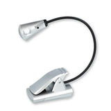Clip-on reading light with flexible neck on a white background