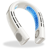 White neck device with blue glowing interior on a white background