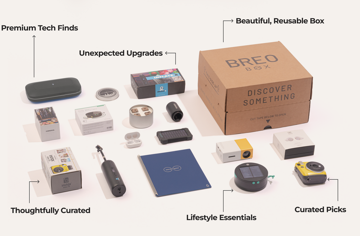 A BREO BOX with its curated products arranged around it